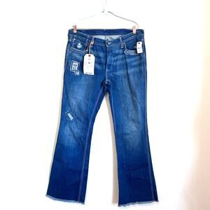 Ralph Lauren Polo Womens Whitney Patched Jeans Size 14 Flare Frayed Button Fly